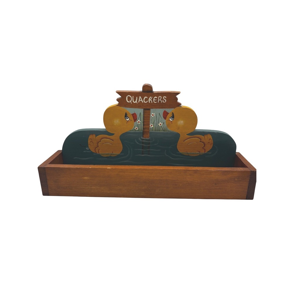 Vintage Hand Painted Wooden Duck Letter Holder Quackers Desk Organizer